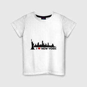 Детская футболка хлопок с принтом I love NY (панорама) в Тюмени, 100% хлопок | круглый вырез горловины, полуприлегающий силуэт, длина до линии бедер | i | love | new | york | город | йорк | люблю | нью | панорама | свобода | статуя | я