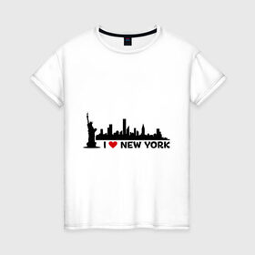 Женская футболка хлопок с принтом I love NY (панорама) в Тюмени, 100% хлопок | прямой крой, круглый вырез горловины, длина до линии бедер, слегка спущенное плечо | i | love | new | york | город | йорк | люблю | нью | панорама | свобода | статуя | я