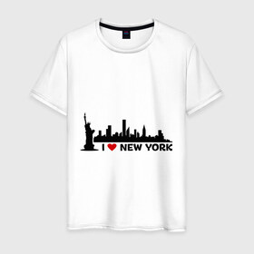Мужская футболка хлопок с принтом I love NY (панорама) в Тюмени, 100% хлопок | прямой крой, круглый вырез горловины, длина до линии бедер, слегка спущенное плечо. | i | love | new | york | город | йорк | люблю | нью | панорама | свобода | статуя | я