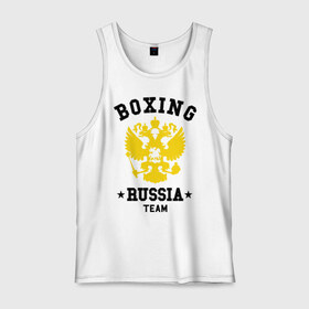 Мужская майка хлопок с принтом Boxing Russia Team в Тюмени, 100% хлопок |  | Тематика изображения на принте: boxing | russia | team | бокс | герб | орел | россия | русский