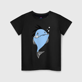 Детская футболка хлопок с принтом Зубастая рыба в Тюмени, 100% хлопок | круглый вырез горловины, полуприлегающий силуэт, длина до линии бедер | акула | злая | зубы | рыба