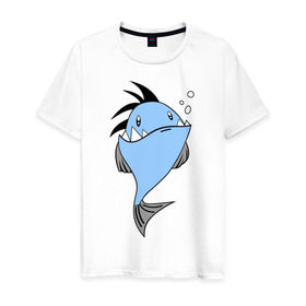 Мужская футболка хлопок с принтом Зубастая рыба в Тюмени, 100% хлопок | прямой крой, круглый вырез горловины, длина до линии бедер, слегка спущенное плечо. | акула | злая | зубы | рыба