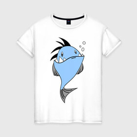 Женская футболка хлопок с принтом Зубастая рыба в Тюмени, 100% хлопок | прямой крой, круглый вырез горловины, длина до линии бедер, слегка спущенное плечо | акула | злая | зубы | рыба