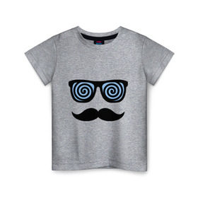 Детская футболка хлопок с принтом Гипноз в Тюмени, 100% хлопок | круглый вырез горловины, полуприлегающий силуэт, длина до линии бедер | Тематика изображения на принте: гипноз | очки | роговые | спираль | усы | хипстер