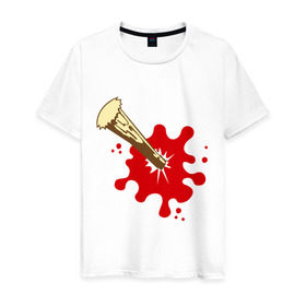 Мужская футболка хлопок с принтом Кол в груди в Тюмени, 100% хлопок | прямой крой, круглый вырез горловины, длина до линии бедер, слегка спущенное плечо. | Тематика изображения на принте: вампир | грудь | кол | кровь | осина