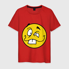 Мужская футболка хлопок с принтом Неадекватный смайл в Тюмени, 100% хлопок | прямой крой, круглый вырез горловины, длина до линии бедер, слегка спущенное плечо. | глупый | лицо | неадекват | нелепый | смайл | смешной | сумасшедший | улыбка