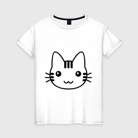 Женская футболка хлопок с принтом Няшная киса в Тюмени, 100% хлопок | прямой крой, круглый вырез горловины, длина до линии бедер, слегка спущенное плечо | киса | кот | кошка | милый | нэко | няшный | японский