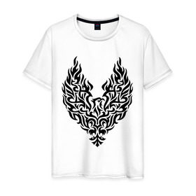 Мужская футболка хлопок с принтом Огненный феникс в Тюмени, 100% хлопок | прямой крой, круглый вырез горловины, длина до линии бедер, слегка спущенное плечо. | Тематика изображения на принте: возрождение | огонь | пепел | птица | феникс