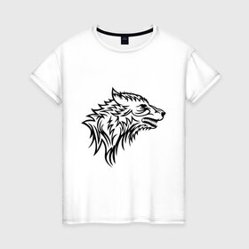 Женская футболка хлопок с принтом Злой волк в Тюмени, 100% хлопок | прямой крой, круглый вырез горловины, длина до линии бедер, слегка спущенное плечо | волк | голова | дикий | злой | тату | хищный