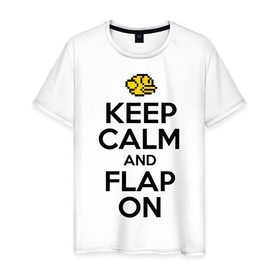Мужская футболка хлопок с принтом Keep calm and flap on в Тюмени, 100% хлопок | прямой крой, круглый вырез горловины, длина до линии бедер, слегка спущенное плечо. | 