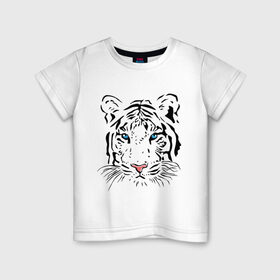Детская футболка хлопок с принтом Белый тигр в Тюмени, 100% хлопок | круглый вырез горловины, полуприлегающий силуэт, длина до линии бедер | Тематика изображения на принте: белый | голова | красивый | редкий | тигр