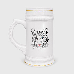 Кружка пивная с принтом Белый тигр в Тюмени,  керамика (Материал выдерживает высокую температуру, стоит избегать резкого перепада температур) |  объем 630 мл | белый | голова | красивый | редкий | тигр