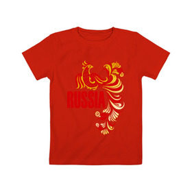 Детская футболка хлопок с принтом Россия в Тюмени, 100% хлопок | круглый вырез горловины, полуприлегающий силуэт, длина до линии бедер | жар | золотая | металл | патриот | птица | россия | русский