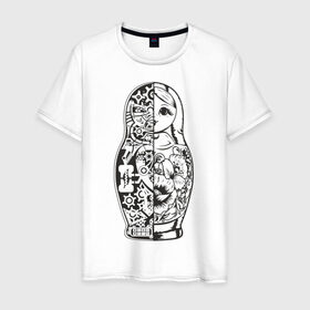 Мужская футболка хлопок с принтом Матрешка в Тюмени, 100% хлопок | прямой крой, круглый вырез горловины, длина до линии бедер, слегка спущенное плечо. | кукла | матрешка | пружины | разрез | россия | русский | шестеренки. механизм