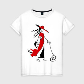 Женская футболка хлопок с принтом Дама с собачкой в Тюмени, 100% хлопок | прямой крой, круглый вырез горловины, длина до линии бедер, слегка спущенное плечо | 