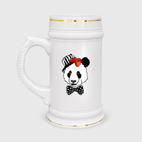 Кружка пивная с принтом Панда с маками в Тюмени,  керамика (Материал выдерживает высокую температуру, стоит избегать резкого перепада температур) |  объем 630 мл | бабочка | галстук | мак | медведь | панда | цветы | шляпа