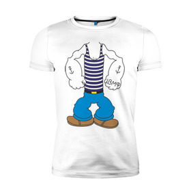 Мужская футболка премиум с принтом Костюм морячка в Тюмени, 92% хлопок, 8% лайкра | приталенный силуэт, круглый вырез ворота, длина до линии бедра, короткий рукав | вмф | военно морской флот | морской флот | моряк | морячок | якорь