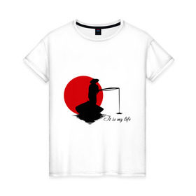 Женская футболка хлопок с принтом Японская ночная рыбалка в Тюмени, 100% хлопок | прямой крой, круглый вырез горловины, длина до линии бедер, слегка спущенное плечо | Тематика изображения на принте: fishermen | жизнь | рыба | рыбак | рыбалка | солнце | туризм | удочка | укаи | япония