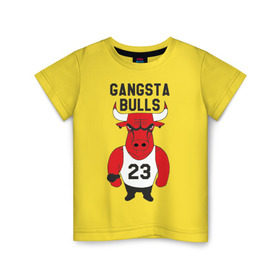 Детская футболка хлопок с принтом Gangsta Bulls в Тюмени, 100% хлопок | круглый вырез горловины, полуприлегающий силуэт, длина до линии бедер | Тематика изображения на принте: bulls | chicago | gangsta | бык | гангстер | чикаго