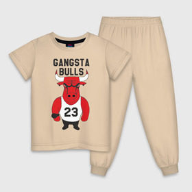 Детская пижама хлопок с принтом Gangsta Bulls в Тюмени, 100% хлопок |  брюки и футболка прямого кроя, без карманов, на брюках мягкая резинка на поясе и по низу штанин
 | Тематика изображения на принте: bulls | chicago | gangsta | бык | гангстер | чикаго
