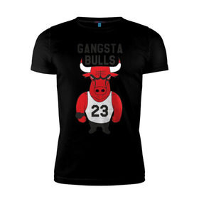 Мужская футболка премиум с принтом Gangsta Bulls в Тюмени, 92% хлопок, 8% лайкра | приталенный силуэт, круглый вырез ворота, длина до линии бедра, короткий рукав | Тематика изображения на принте: bulls | chicago | gangsta | бык | гангстер | чикаго