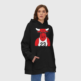 Худи SuperOversize хлопок с принтом Gangsta Bulls в Тюмени, 70% хлопок, 30% полиэстер, мягкий начес внутри | карман-кенгуру, эластичная резинка на манжетах и по нижней кромке, двухслойный капюшон
 | bulls | chicago | gangsta | бык | гангстер | чикаго