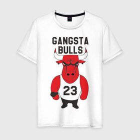 Мужская футболка хлопок с принтом Gangsta Bulls в Тюмени, 100% хлопок | прямой крой, круглый вырез горловины, длина до линии бедер, слегка спущенное плечо. | bulls | chicago | gangsta | бык | гангстер | чикаго