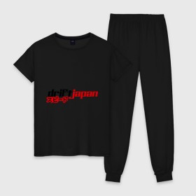 Женская пижама хлопок с принтом DRIFT JAPAN streetstyle в Тюмени, 100% хлопок | брюки и футболка прямого кроя, без карманов, на брюках мягкая резинка на поясе и по низу штанин | дрифт