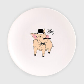 Тарелка 3D с принтом Свин в цилиндре в Тюмени, фарфор | диаметр - 210 мм
диаметр для нанесения принта - 120 мм | Тематика изображения на принте: бабочка | галстук | джентльмен | кабан | котелок | поросенок | свинья | усы | хрю | хряк | шляпа