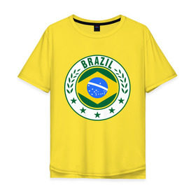 Мужская футболка хлопок Oversize с принтом Brazil - Бразилия ЧМ-2014 в Тюмени, 100% хлопок | свободный крой, круглый ворот, “спинка” длиннее передней части | бразилия