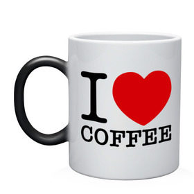 Кружка хамелеон с принтом I love coffee в Тюмени, керамика | меняет цвет при нагревании, емкость 330 мл | Тематика изображения на принте: coffee | heart | love | кофе | люблю | сердце