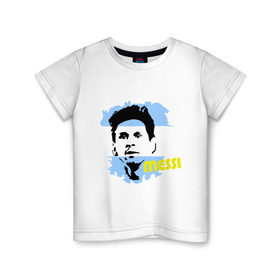 Детская футболка хлопок с принтом Месси (Messi) в Тюмени, 100% хлопок | круглый вырез горловины, полуприлегающий силуэт, длина до линии бедер | Тематика изображения на принте: argentina | football | lionel | messi | аргентина | футбол