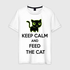 Мужская футболка хлопок с принтом Кормите котиков в Тюмени, 100% хлопок | прямой крой, круглый вырез горловины, длина до линии бедер, слегка спущенное плечо. | 