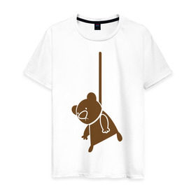 Мужская футболка хлопок с принтом Мишутка суицидник в Тюмени, 100% хлопок | прямой крой, круглый вырез горловины, длина до линии бедер, слегка спущенное плечо. | Тематика изображения на принте: виселица | медведь | мишка | петля | суицид