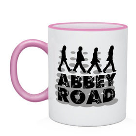 Кружка двухцветная с принтом Abbey Road в Тюмени, керамика | объем — 330 мл, диаметр — 80 мм. Цветная ручка и кайма сверху, в некоторых цветах — вся внутренняя часть | 