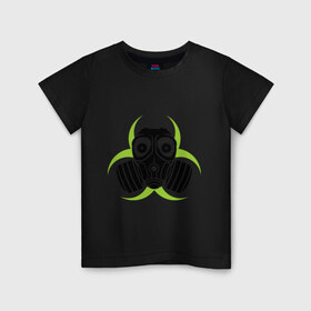 Детская футболка хлопок с принтом Радиация и противогаз в Тюмени, 100% хлопок | круглый вырез горловины, полуприлегающий силуэт, длина до линии бедер | Тематика изображения на принте: биологическая | опасность | противогаз | радиация | респиратор