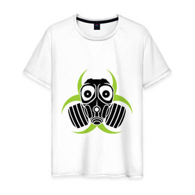Мужская футболка хлопок с принтом Радиация и противогаз в Тюмени, 100% хлопок | прямой крой, круглый вырез горловины, длина до линии бедер, слегка спущенное плечо. | биологическая | опасность | противогаз | радиация | респиратор
