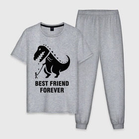 Мужская пижама хлопок с принтом Годзилла Best friend в Тюмени, 100% хлопок | брюки и футболка прямого кроя, без карманов, на брюках мягкая резинка на поясе и по низу штанин
 | годзилла | динозавр | друг | лучший | навек | навсегда | тираннозавр