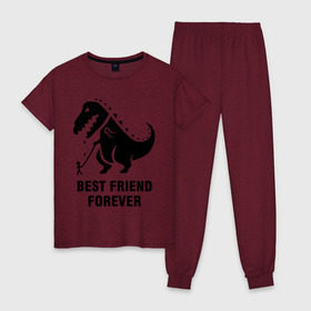 Женская пижама хлопок с принтом Годзилла Best friend в Тюмени, 100% хлопок | брюки и футболка прямого кроя, без карманов, на брюках мягкая резинка на поясе и по низу штанин | годзилла | динозавр | друг | лучший | навек | навсегда | тираннозавр