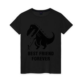 Женская футболка хлопок с принтом Годзилла Best friend в Тюмени, 100% хлопок | прямой крой, круглый вырез горловины, длина до линии бедер, слегка спущенное плечо | годзилла | динозавр | друг | лучший | навек | навсегда | тираннозавр