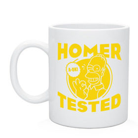Кружка с принтом Homer tested в Тюмени, керамика | объем — 330 мл, диаметр — 80 мм. Принт наносится на бока кружки, можно сделать два разных изображения | гомер