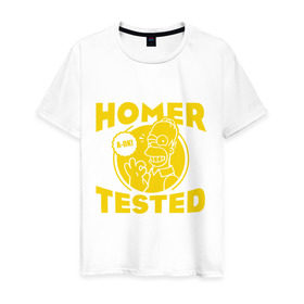 Мужская футболка хлопок с принтом Homer tested в Тюмени, 100% хлопок | прямой крой, круглый вырез горловины, длина до линии бедер, слегка спущенное плечо. | гомер