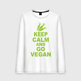 Мужской лонгслив хлопок с принтом Keep calm and go vegan в Тюмени, 100% хлопок |  | Тематика изображения на принте: 