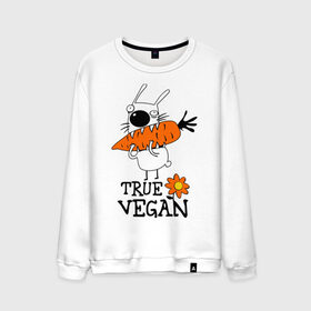 Мужской свитшот хлопок с принтом True vegan (истинный веган) в Тюмени, 100% хлопок |  | carrot | flower | rabbit | true | vegan | веган | заяц | истинный | морковка | ролик | цветок | экология