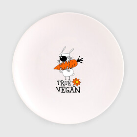 Тарелка 3D с принтом True vegan (истинный веган) в Тюмени, фарфор | диаметр - 210 мм
диаметр для нанесения принта - 120 мм | Тематика изображения на принте: carrot | flower | rabbit | true | vegan | веган | заяц | истинный | морковка | ролик | цветок | экология
