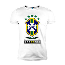 Мужская футболка премиум с принтом Сборная Бразилии по футболу в Тюмени, 92% хлопок, 8% лайкра | приталенный силуэт, круглый вырез ворота, длина до линии бедра, короткий рукав | brazzers | бразилия