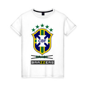 Женская футболка хлопок с принтом Сборная Бразилии по футболу в Тюмени, 100% хлопок | прямой крой, круглый вырез горловины, длина до линии бедер, слегка спущенное плечо | brazzers | бразилия