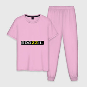 Мужская пижама хлопок с принтом Brazzil в Тюмени, 100% хлопок | брюки и футболка прямого кроя, без карманов, на брюках мягкая резинка на поясе и по низу штанин
 | Тематика изображения на принте: brazzers | бразилия