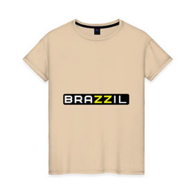 Женская футболка хлопок с принтом Brazzil в Тюмени, 100% хлопок | прямой крой, круглый вырез горловины, длина до линии бедер, слегка спущенное плечо | brazzers | бразилия