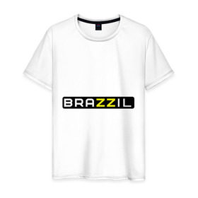 Мужская футболка хлопок с принтом Brazzil в Тюмени, 100% хлопок | прямой крой, круглый вырез горловины, длина до линии бедер, слегка спущенное плечо. | Тематика изображения на принте: brazzers | бразилия